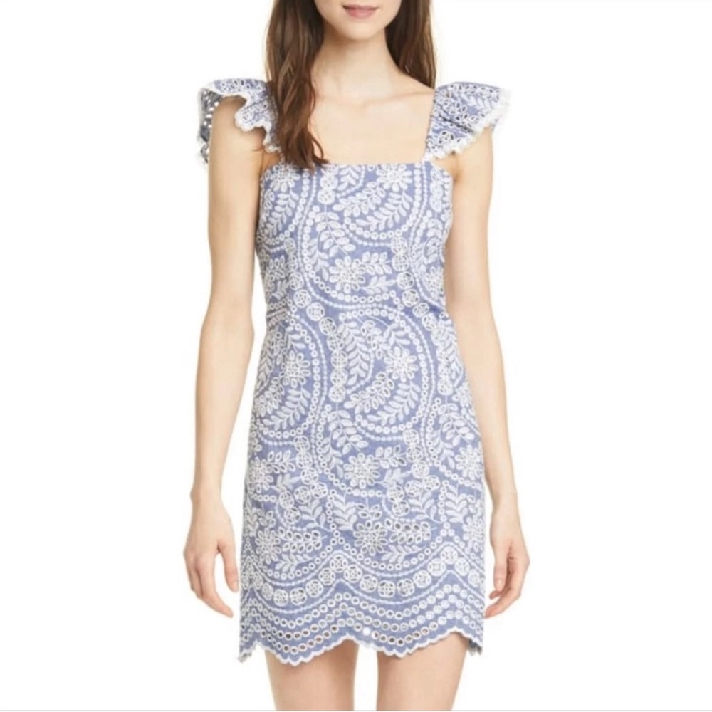 Alice + Olivia Floral Eyelet Mini Dress in Blue and White